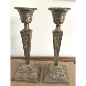 Andrea By Sadek Brass Finish Ornate Candlestick Pair